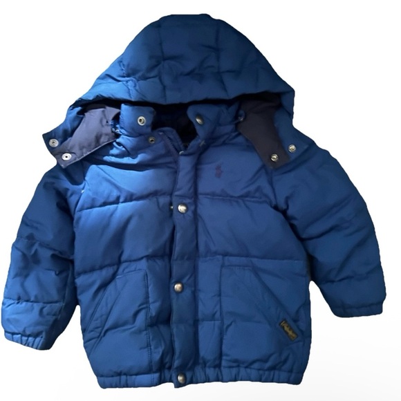 Toddler Boy Ralph Lauren Blue Puffer Jacket Size 3T Some Sleeve Discoloration - Picture 1 of 4